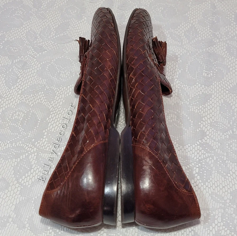 Vintage Pappagallo Woven Leather Tassel Classic Flats Brown Slipon Loafers 9.5 - Picture 8 of 16